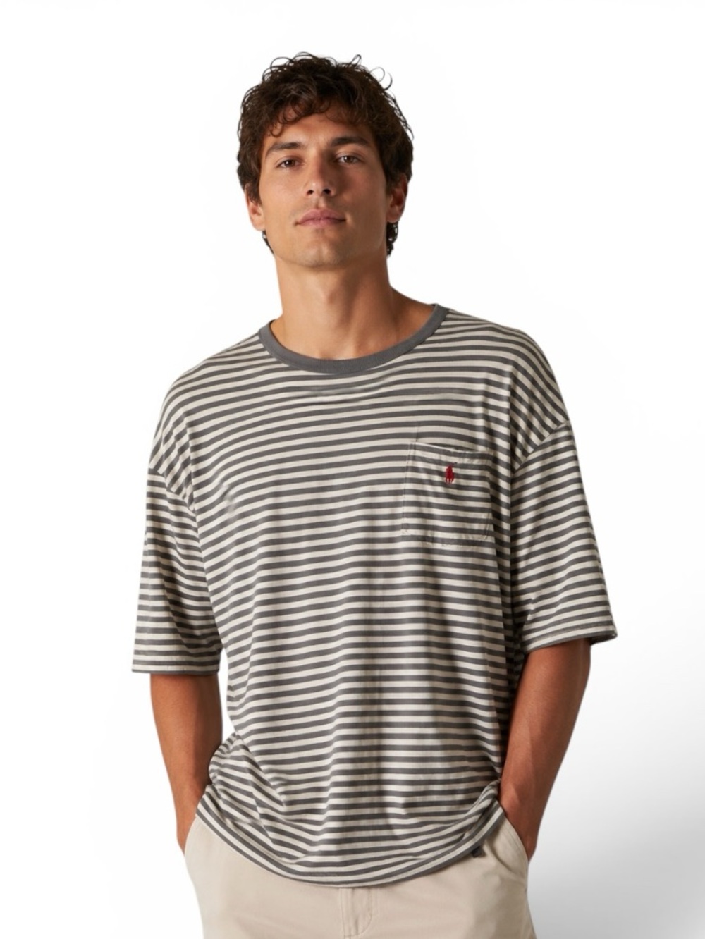 Polo Ralph Lauren Blue Gray & White Striped Short-Sleeve Crewneck Tee Shirt XLT